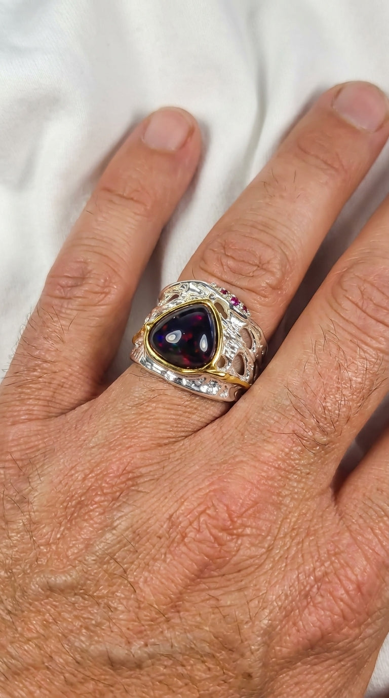 925 Silver Rainbow Opal Organic Ring