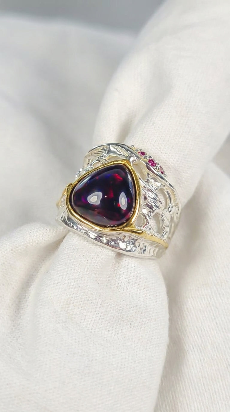 925 Silver Rainbow Opal Organic Ring
