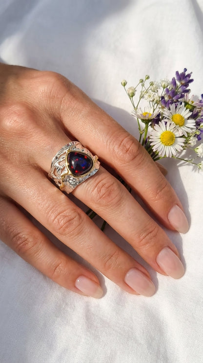 925 Silver Rainbow Opal Organic Ring