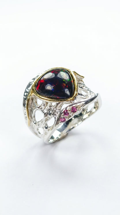 925 Silver Rainbow Opal Organic Ring