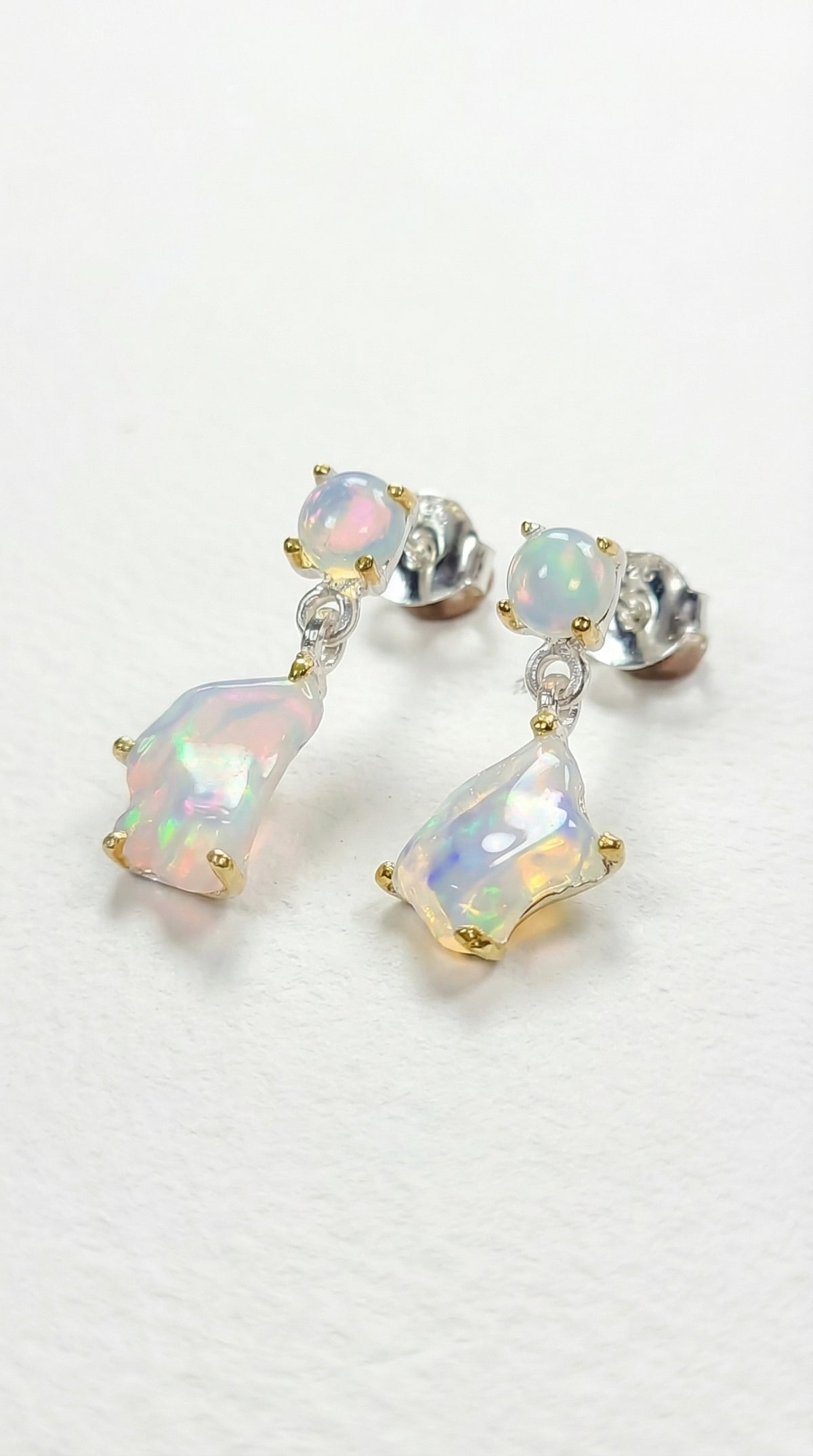 925 Silver Raiinbow Opal Earrings, close-up detail