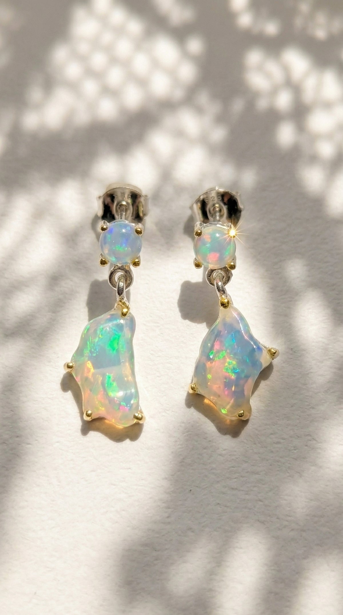 925 Silver Raiinbow Opal Earrings, worn view