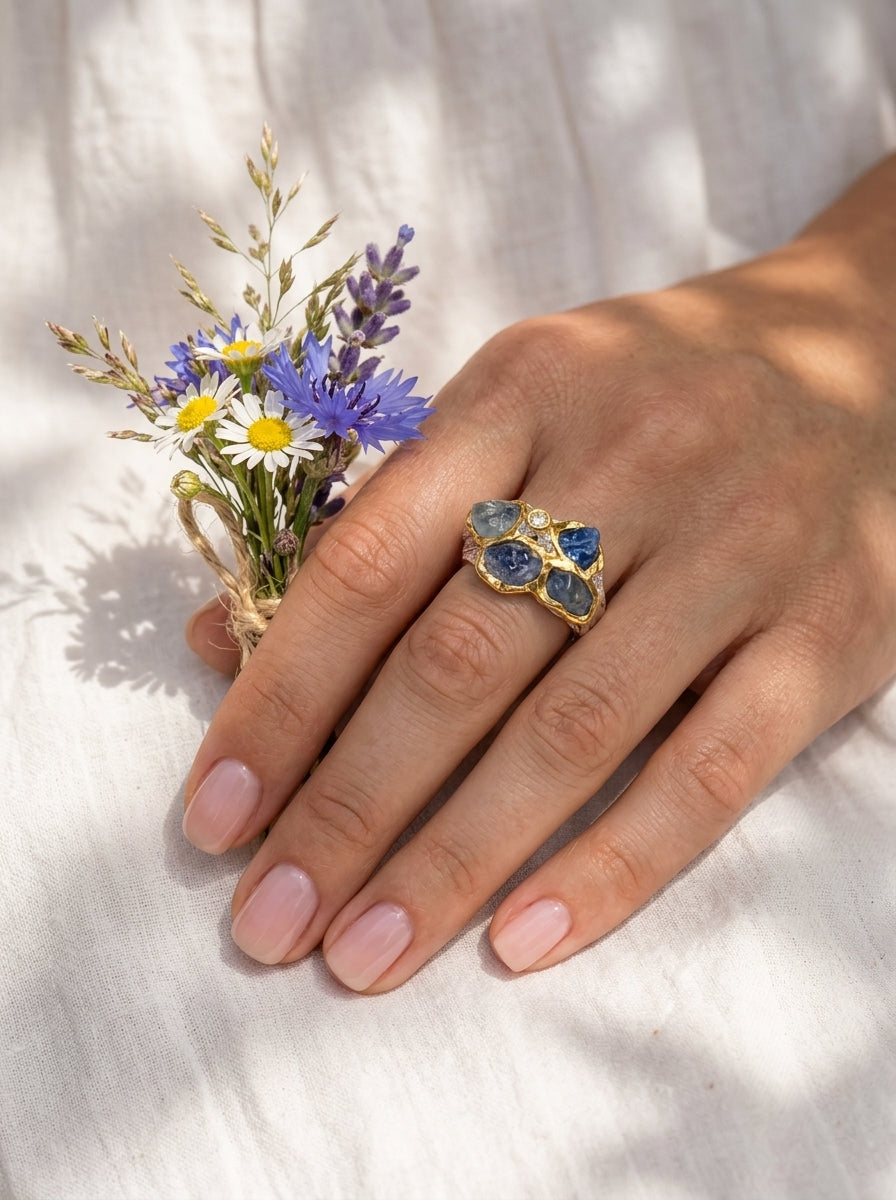 925 Sterling Silver Sapphire Leaf Ring, alternate angle