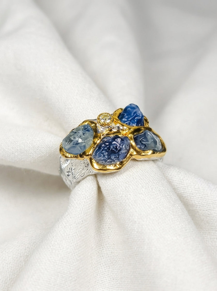 925 Sterling Silver Sapphire Leaf Ring, side view