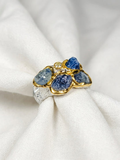 925 Sterling Silver Sapphire Leaf Ring, side view