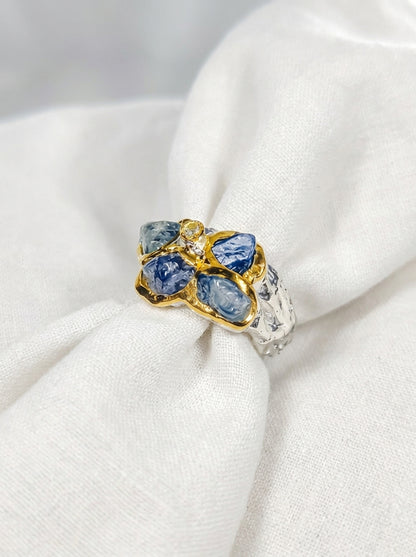 925 Sterling Silver Sapphire Leaf Ring, worn on hand