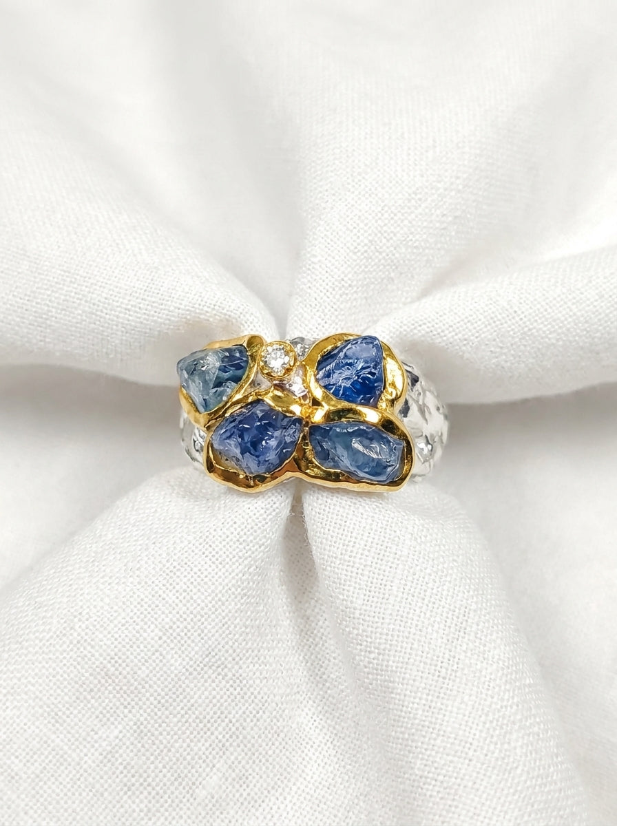 925 Sterling Silver Sapphire Leaf Ring, setting detail