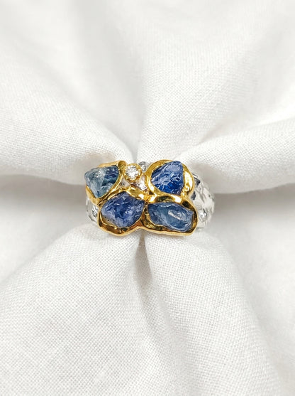 925 Sterling Silver Sapphire Leaf Ring, setting detail