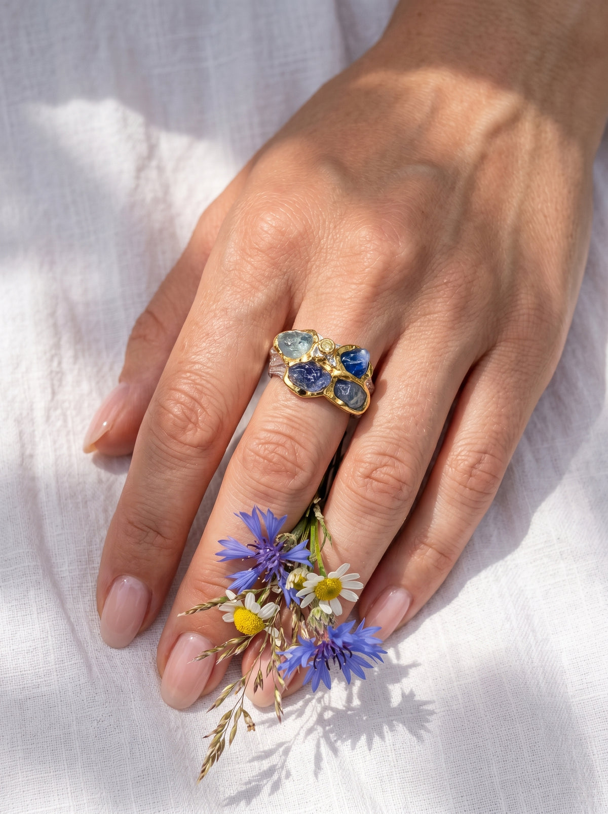 925 Sterling Silver Sapphire Leaf Ring, additional angle