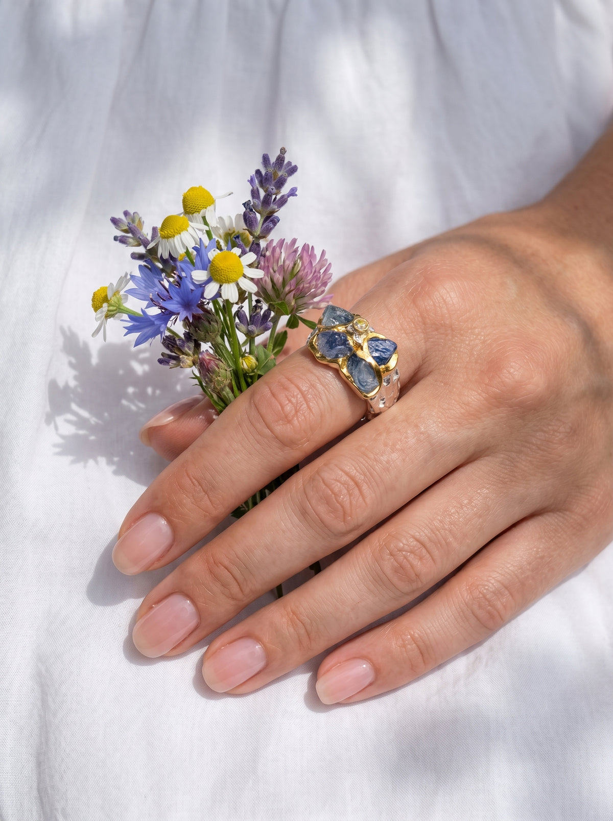 925 Sterling Silver Sapphire Leaf Ring, worn look