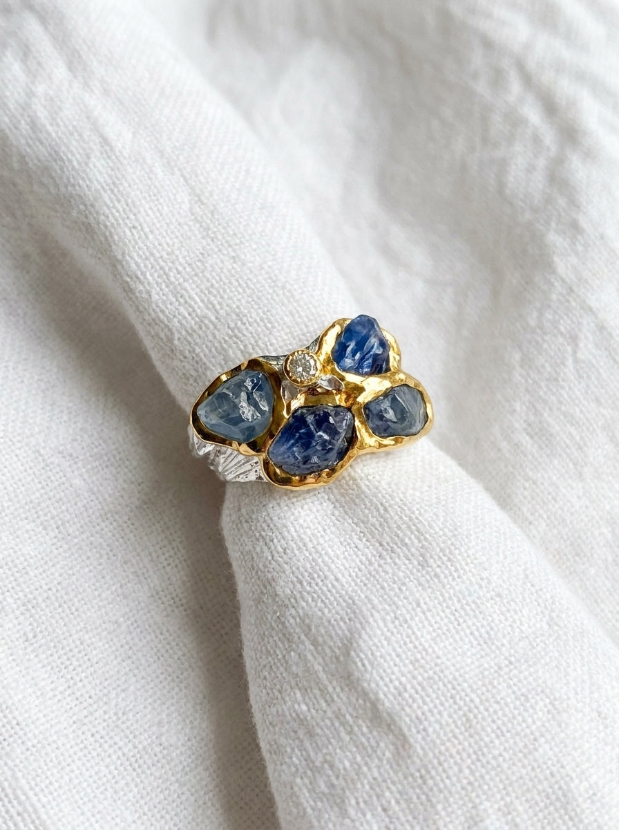 925 Sterling Silver Sapphire Leaf Ring, band detail