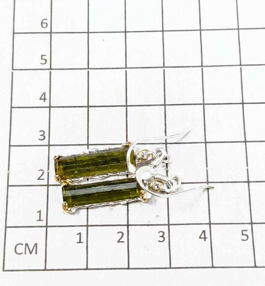 925 Sterling Silver Raw Tourmaline Earrings, worn view