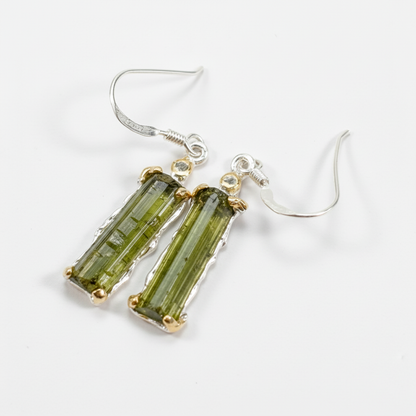 925 Sterling Silver Raw Tourmaline Earrings, side angle