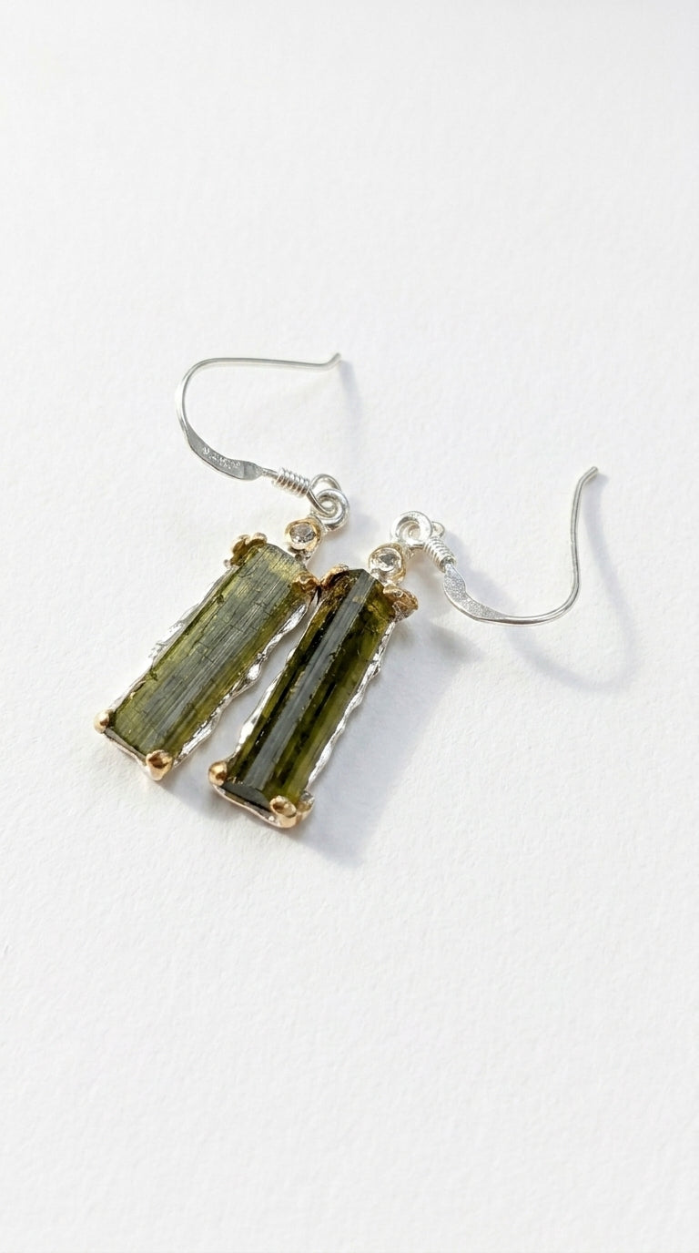 925 Sterling Silver Raw Tourmaline Earrings, additional angle