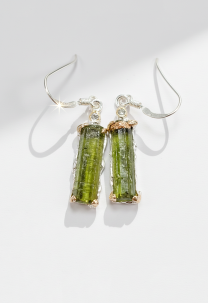 925 Sterling Silver Raw Tourmaline Earrings, main product image