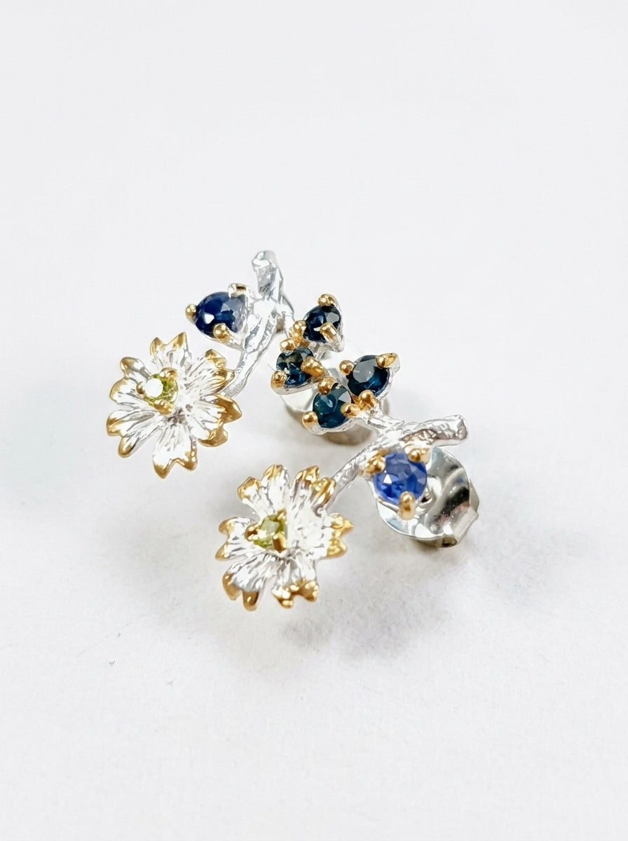 925 Silver Sapphire Flower Earrings