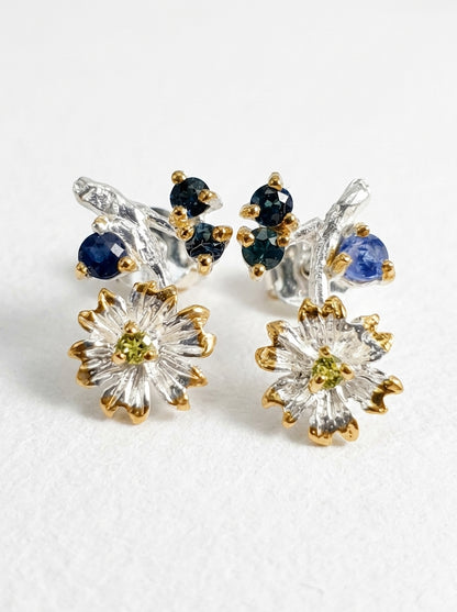925 Silver Sapphire Flower Earrings