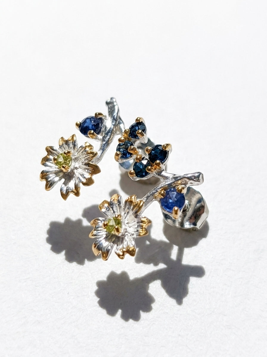 925 Silver Sapphire Flower Earrings