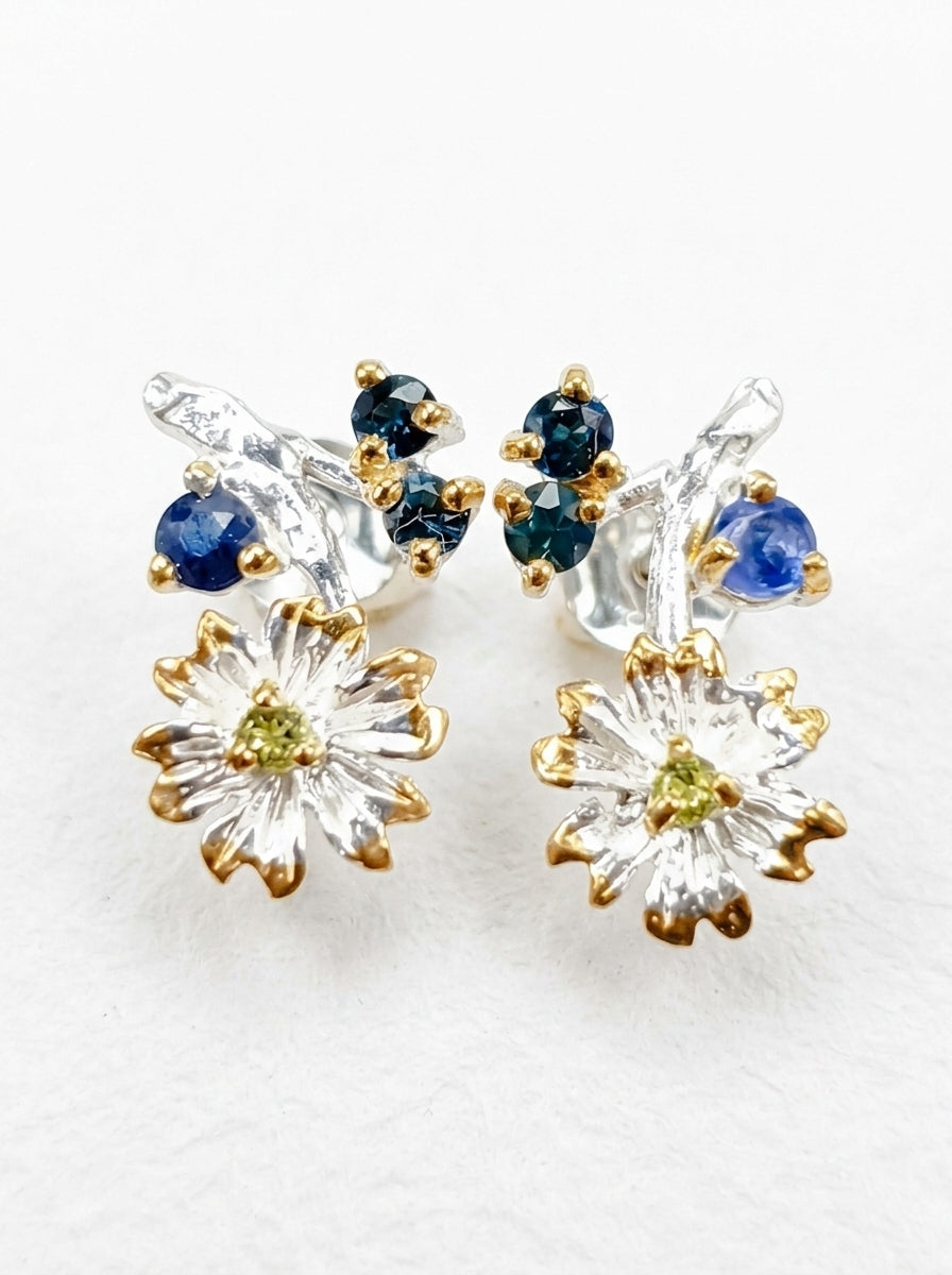 925 Silver Sapphire Flower Earrings