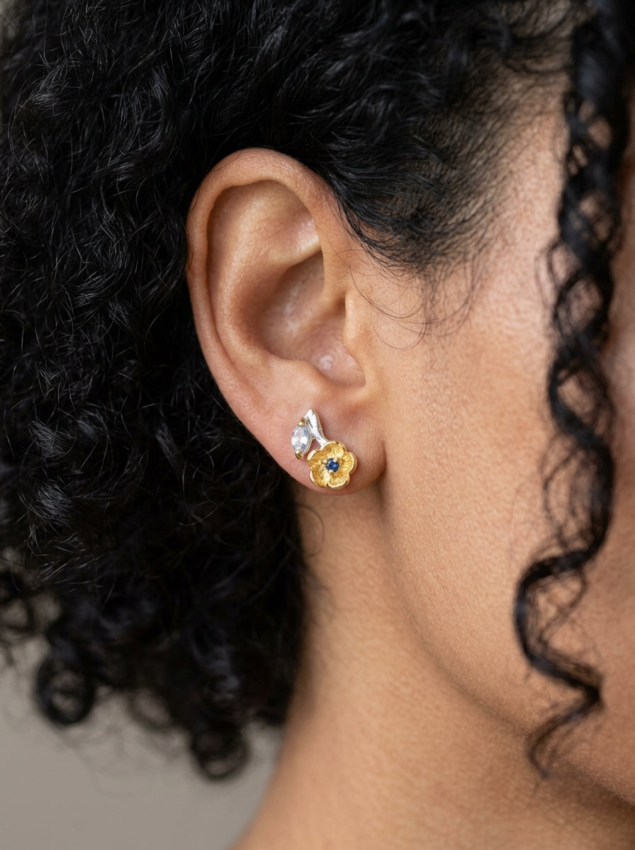 925 Silver Topaz Flower Earrings