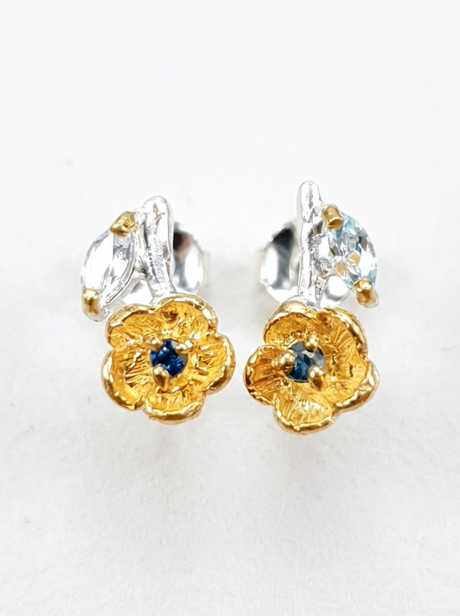 925 Silver Topaz Flower Earrings