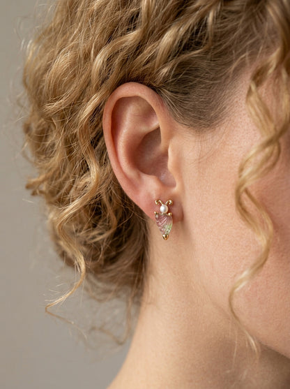 925 Silver Tourmaline Pearl Butterfly Stud Earrings