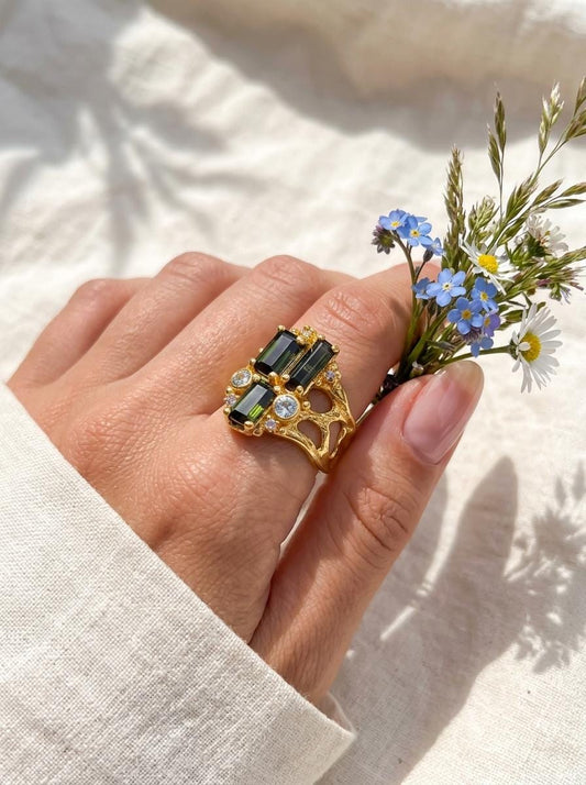 925 Silver Tourmaline Cluster Ring