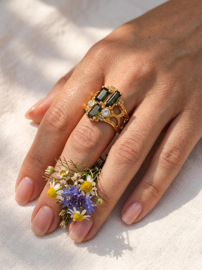 925 Silver Tourmaline Cluster Ring