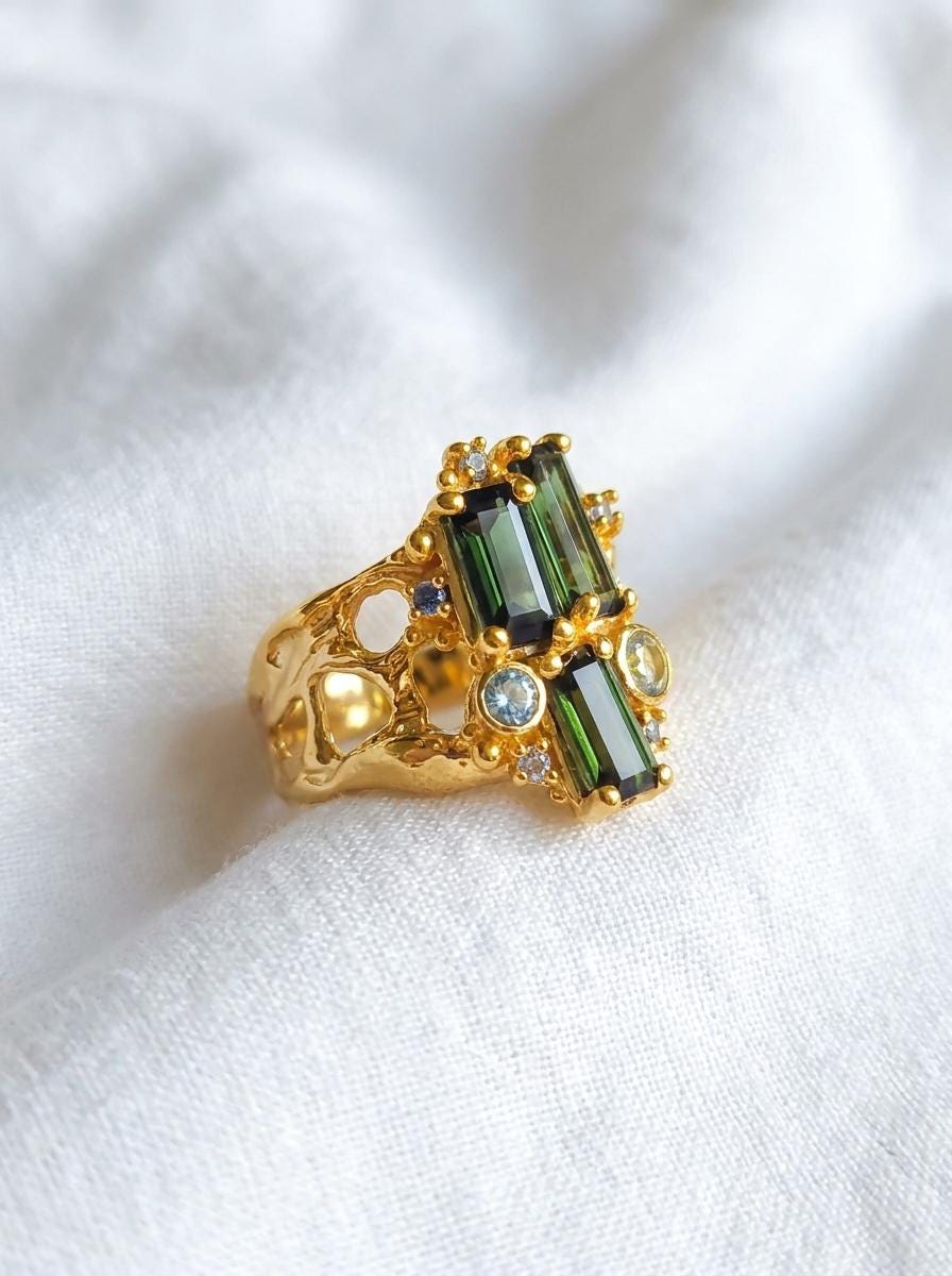 925 Silver Tourmaline Cluster Ring