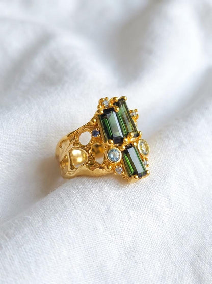 925 Silver Tourmaline Cluster Ring
