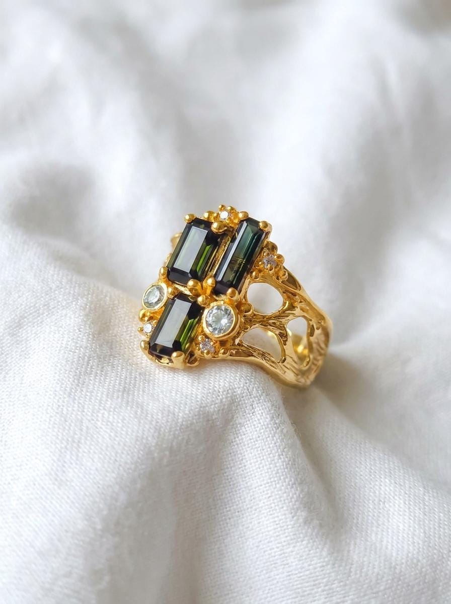925 Silver Tourmaline Cluster Ring