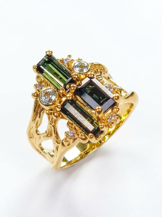 925 Silver Tourmaline Cluster Ring