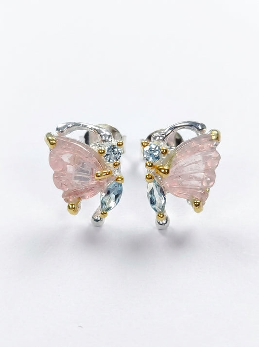 925 Silver Tourmaline Topaz Butterfly Stud Earrings