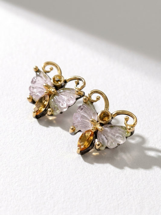 925 Silver Watermelon Tourmaline Butterfly Stud Earrings