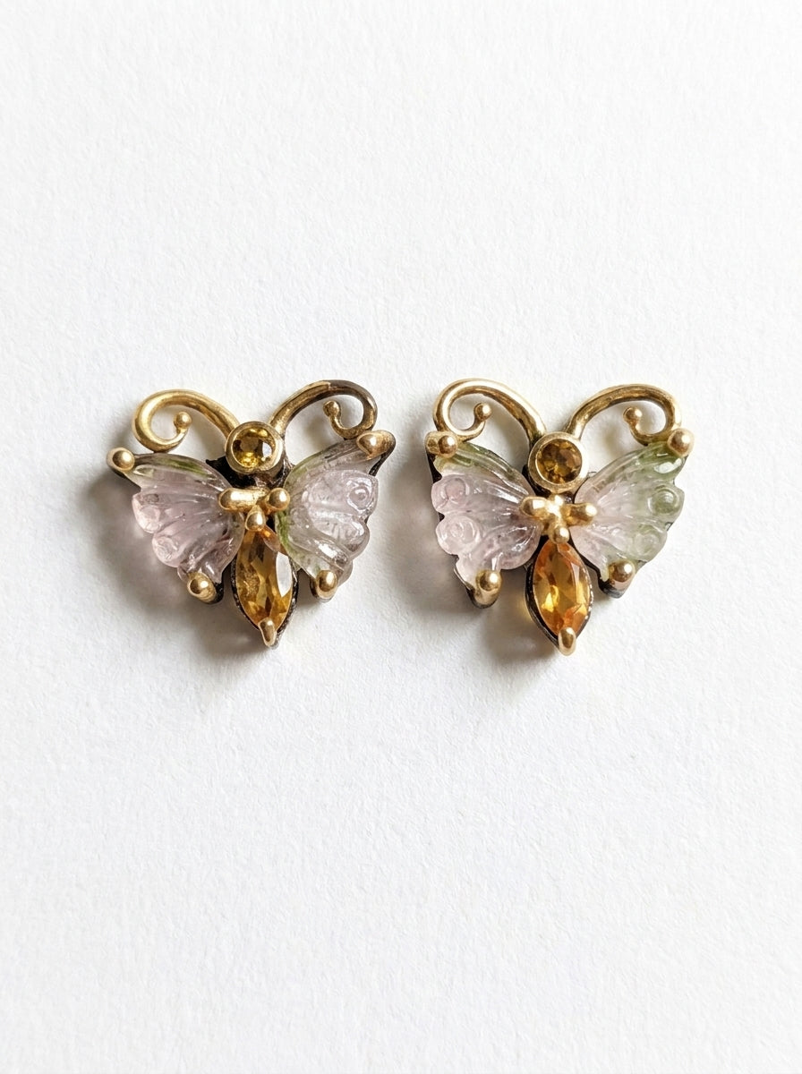 925 Silver Watermelon Tourmaline Butterfly Stud Earrings