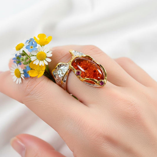 925 Sterling Silver Orange Gemstone Ring, alternate angle