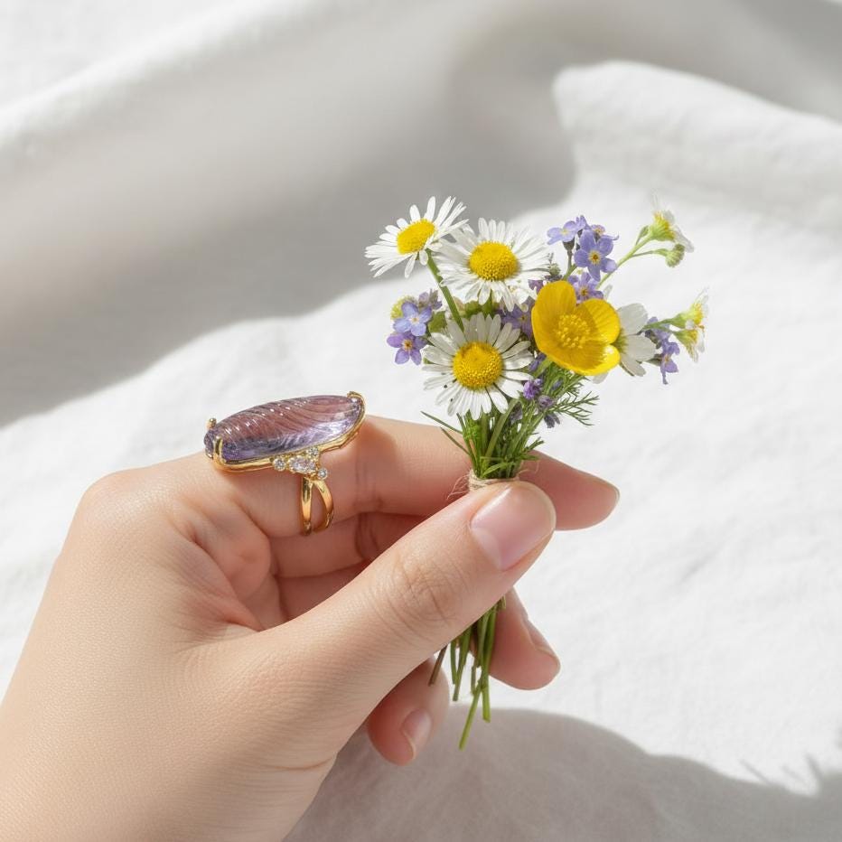 925 Sterling Silver Amethyst Ring, alternate angle