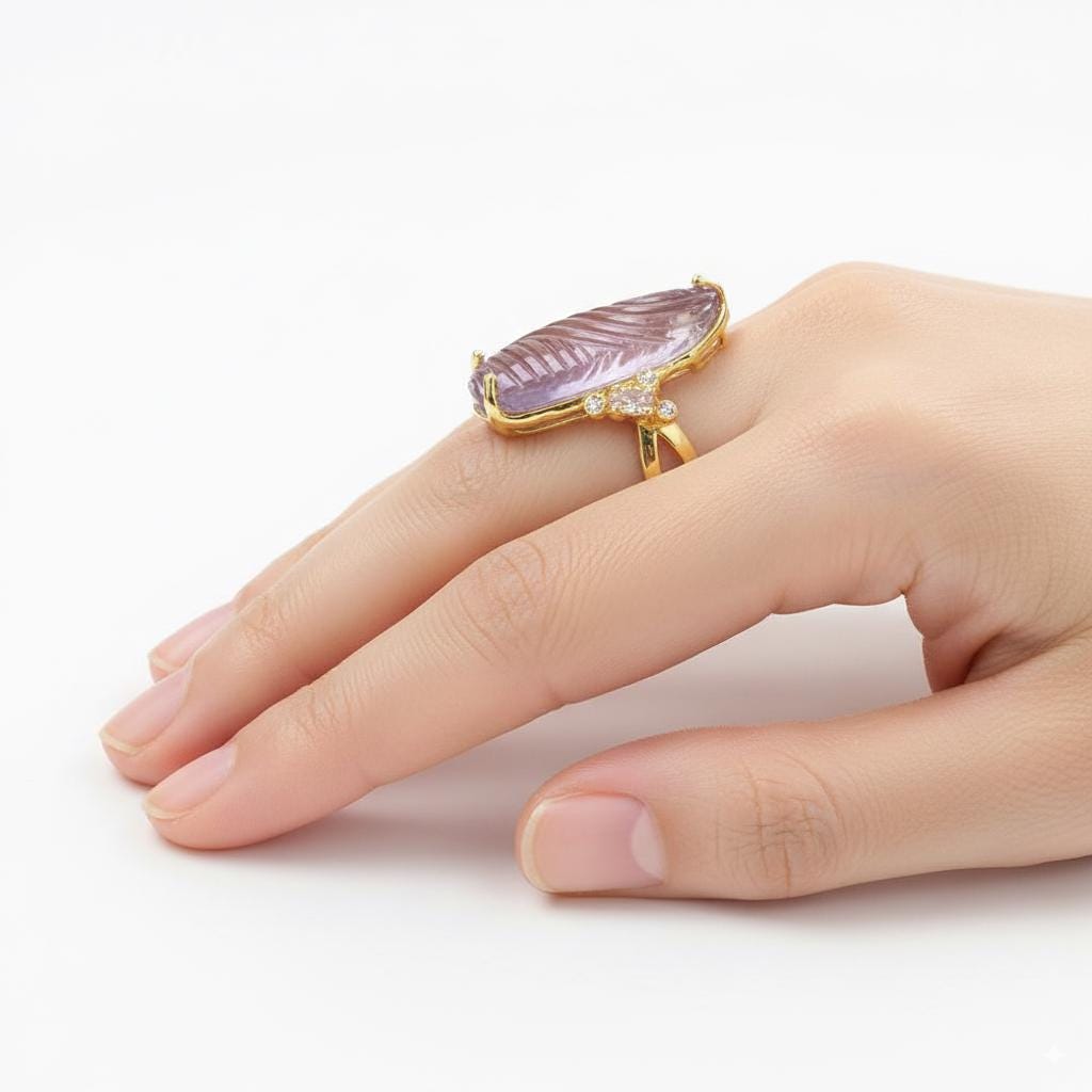 925 Sterling Silver Amethyst Ring, close-up detail