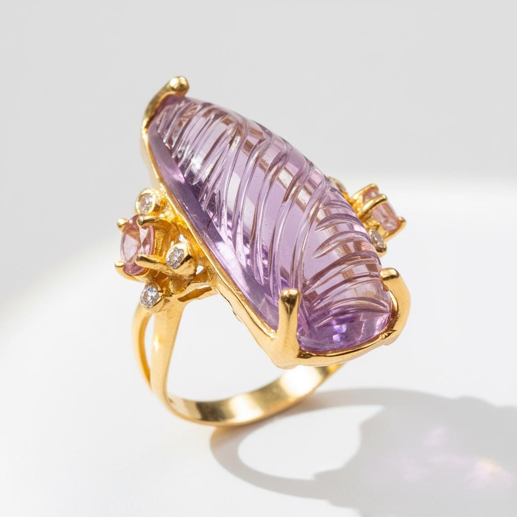 925 Sterling Silver Amethyst Ring, setting detail