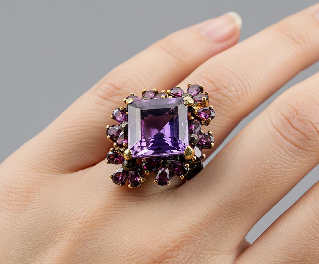 925 Sterling Silver Amethyst Ring, worn look