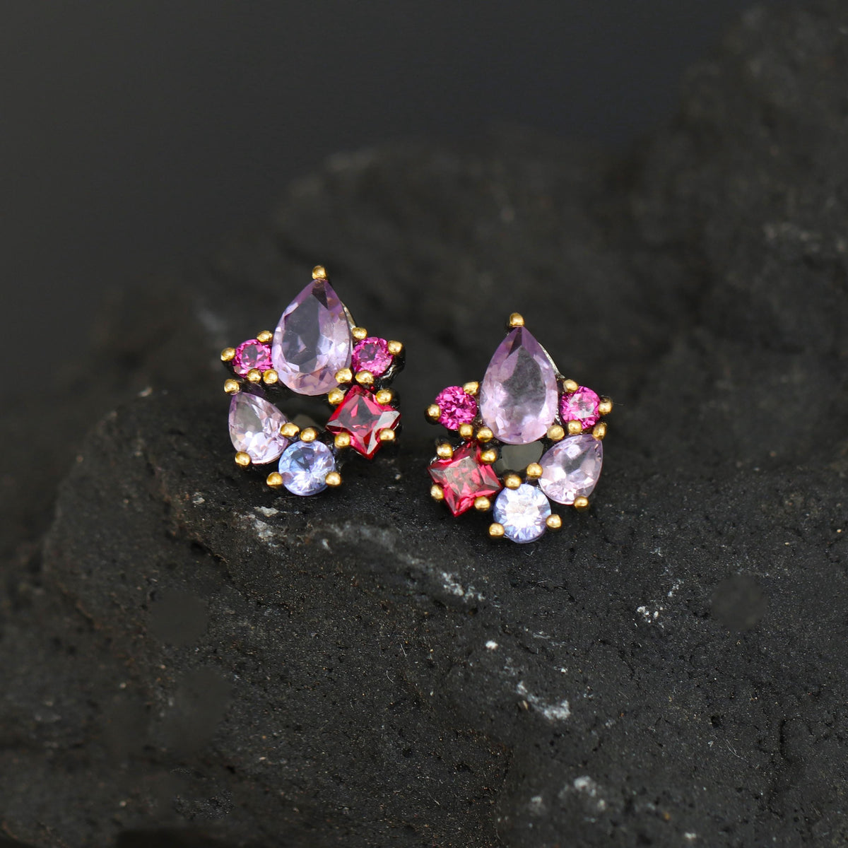 925 Sterling Silver Amethyst Topaz Garnet Earrings, close-up detail