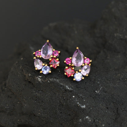 925 Sterling Silver Amethyst Topaz Garnet Earrings, close-up detail