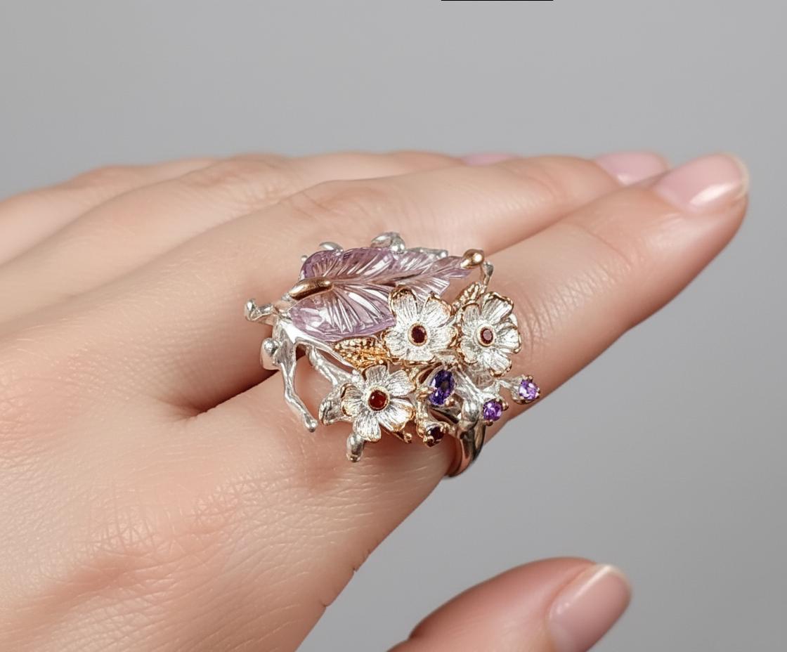 925 Sterling Silver Bi-Color Ametrine Ring, close-up detail