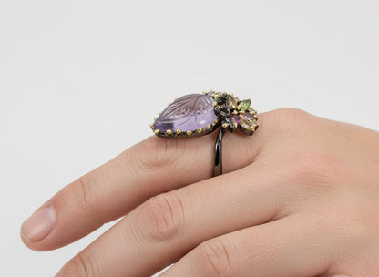 925 Sterling Silver Bi-Color Ametrine Ring, worn look