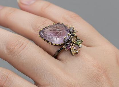 925 Sterling Silver Bi-Color Ametrine Ring, band detail