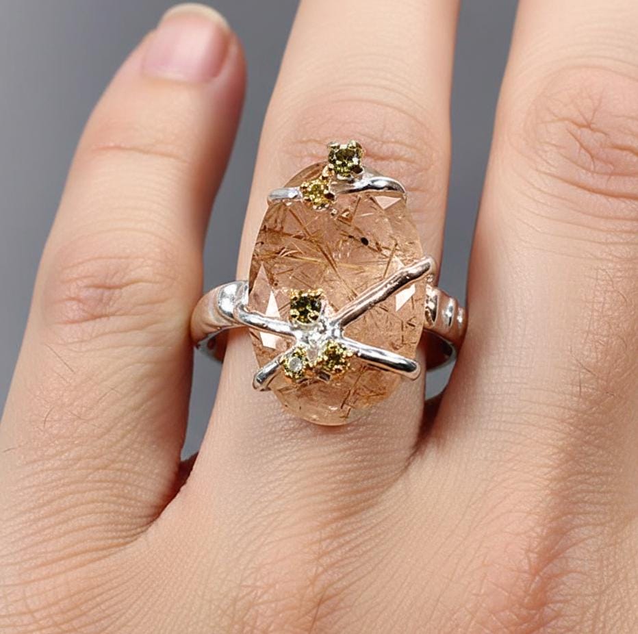 925 Sterling Silver Rutile Quartz Ring, worn on hand