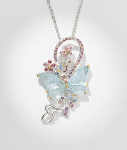 925 Sterling Silver Aquamarine Butterfly Necklace, close-up detail, image 12