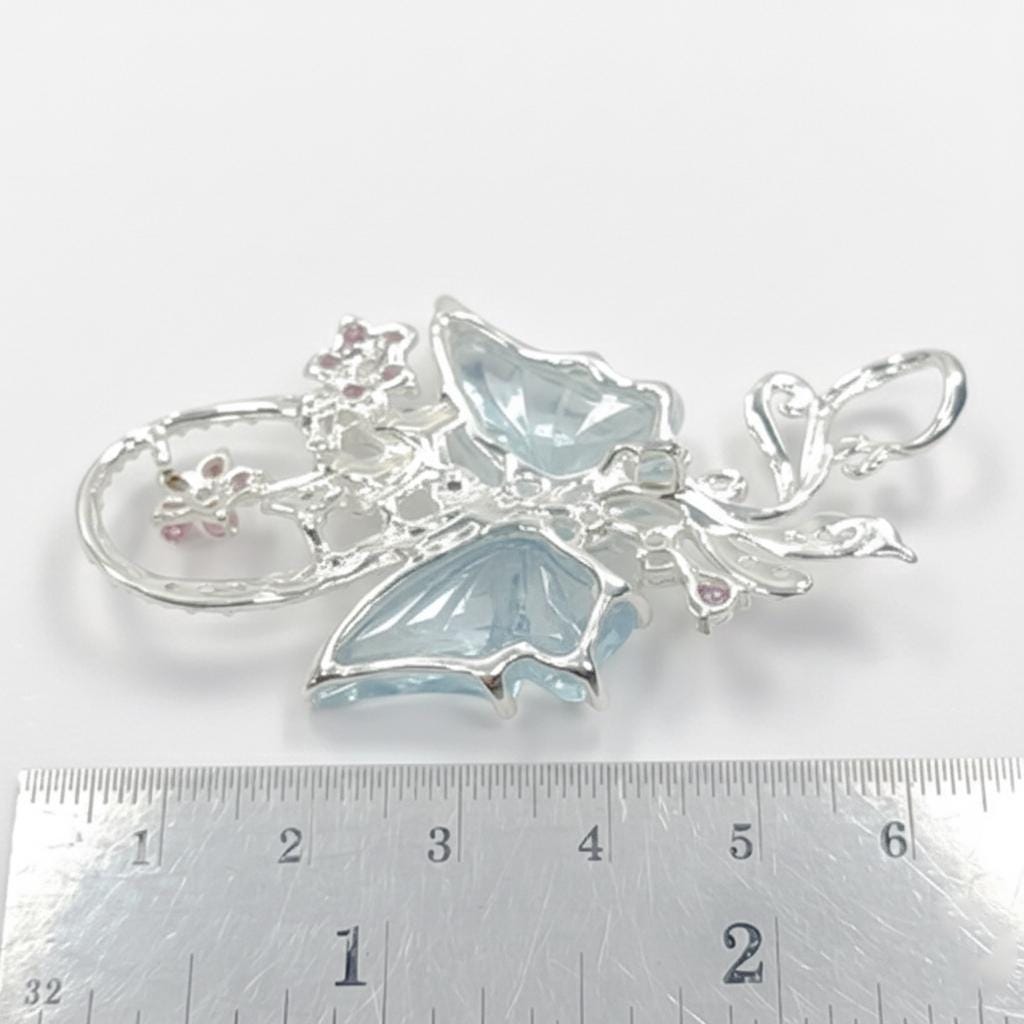 925 Sterling Silver Aquamarine Butterfly Necklace, pendant detail, image 14