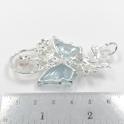 925 Sterling Silver Aquamarine Butterfly Necklace, pendant detail, image 14