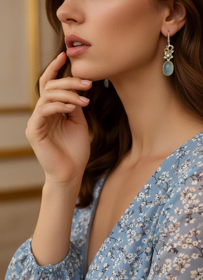 925 Sterling Silver Aquamarine Earrings, worn view